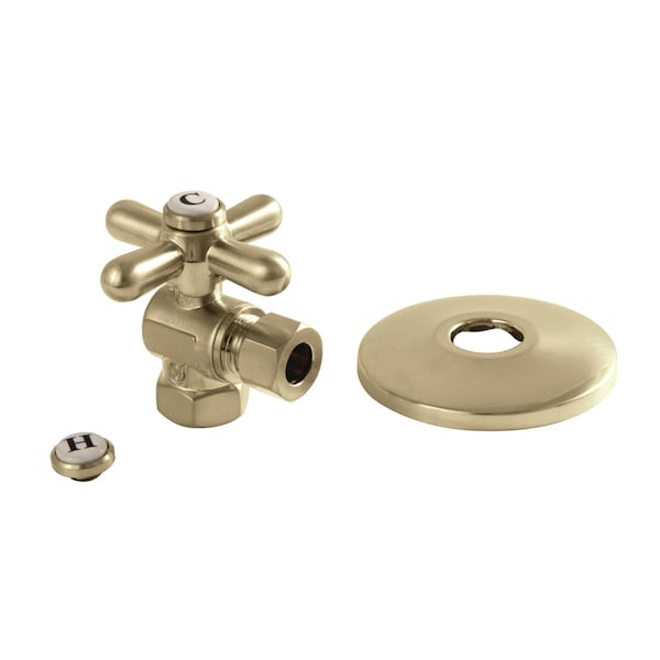 Kingston Brass CC33107XK 3/8-Inch IPS X 3/8-Inch OD Comp Quarter-Turn Angle Stop Valve with Flange, Brushed Brass CC33107XK - main